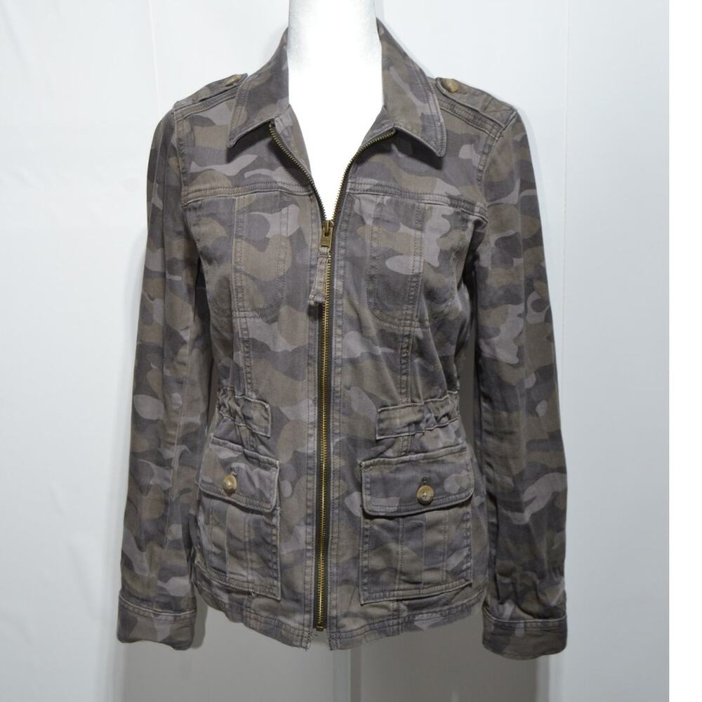 Express Woman's Full Zip Camo Military Utility Jacket Size XS